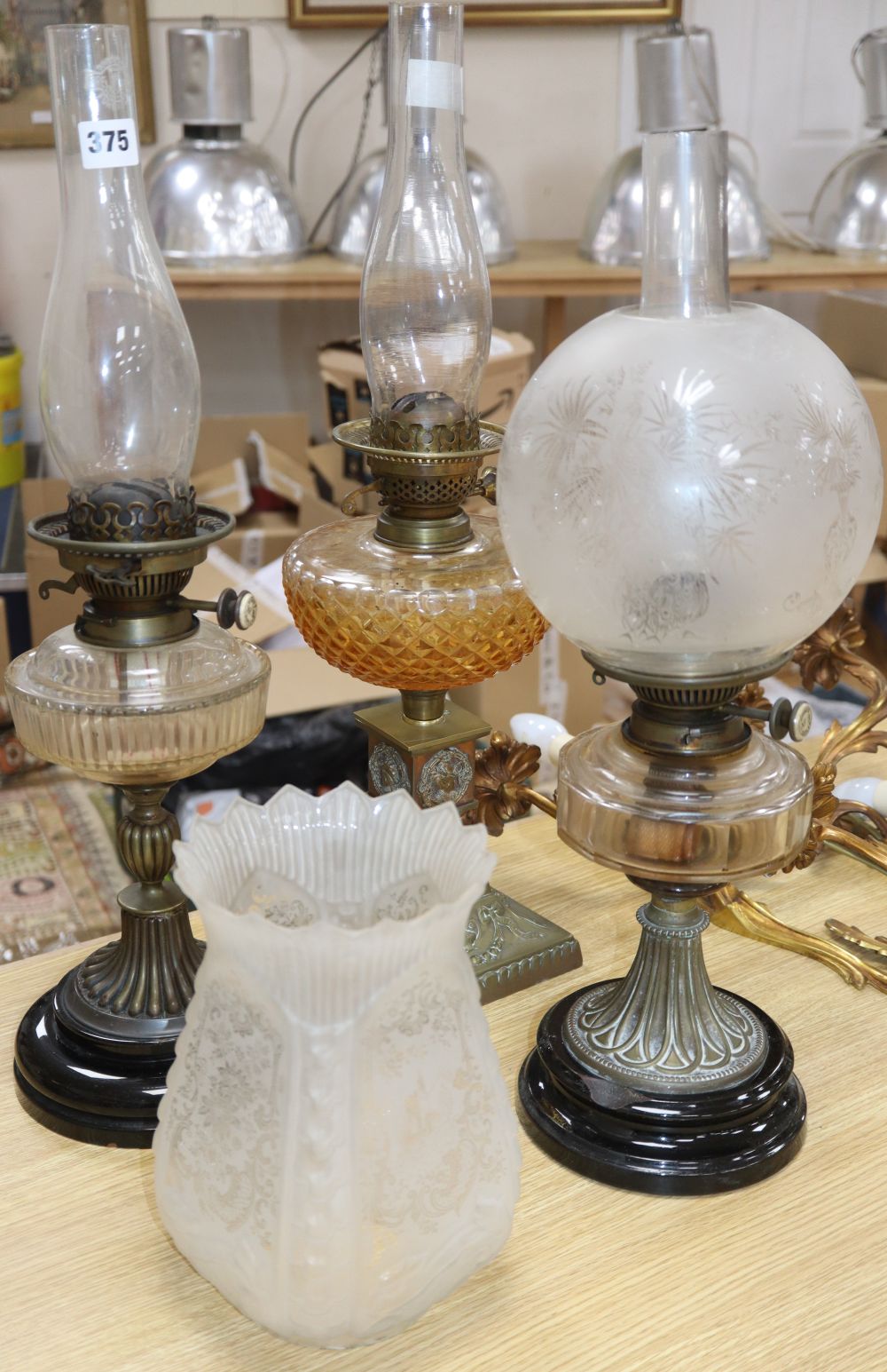 Three Victorian and later oil lamps